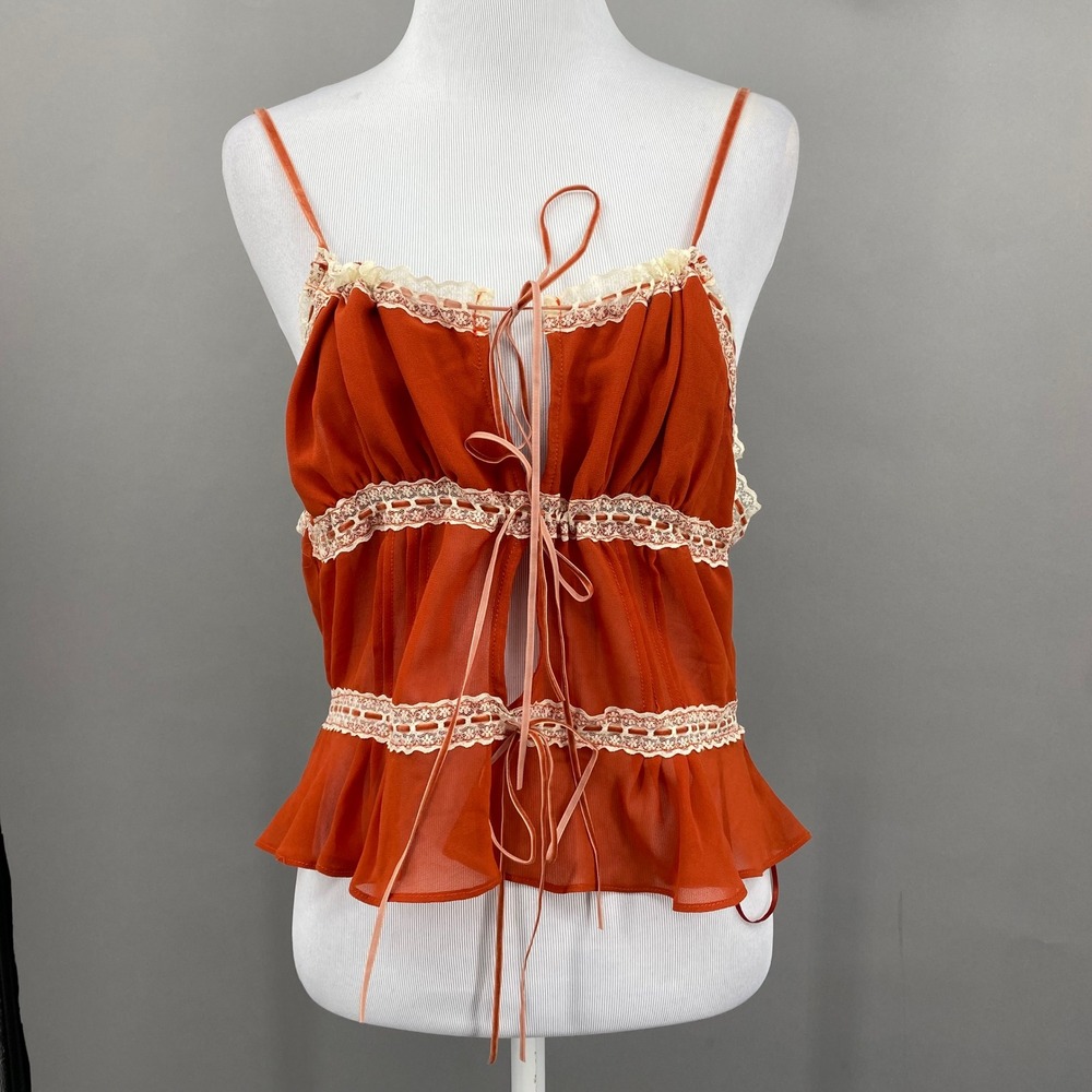 Kimchi Blue Urban Outfitters‎ Camisole  Top Womens XL Tomato Orange Lace Velvet
